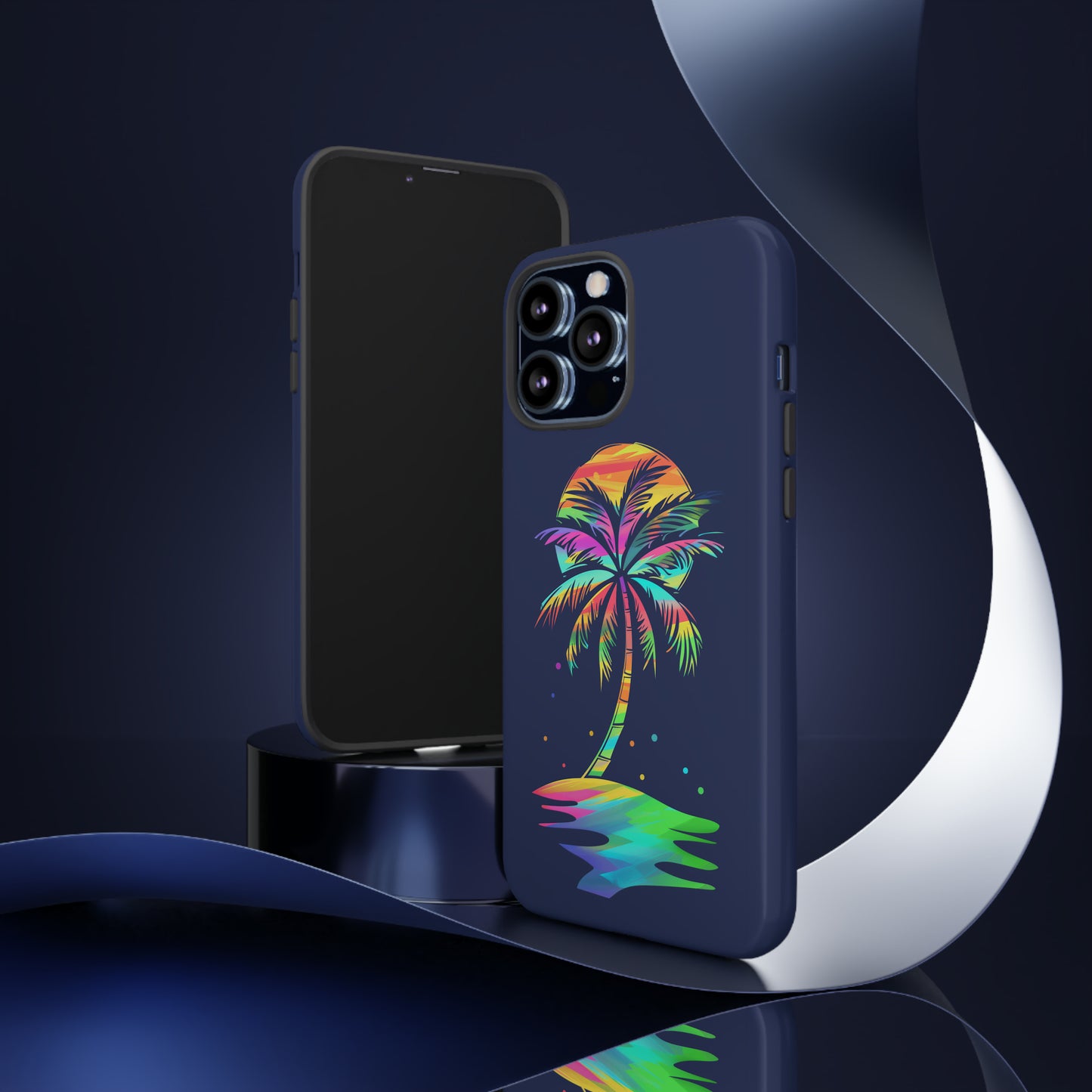 Night Palm Tree Hawaiian Phone Case, Tropical, Hibiscus, Wireless Compatible, Protective Cell Phone Case for iPhone, Samsung, Pixel phones