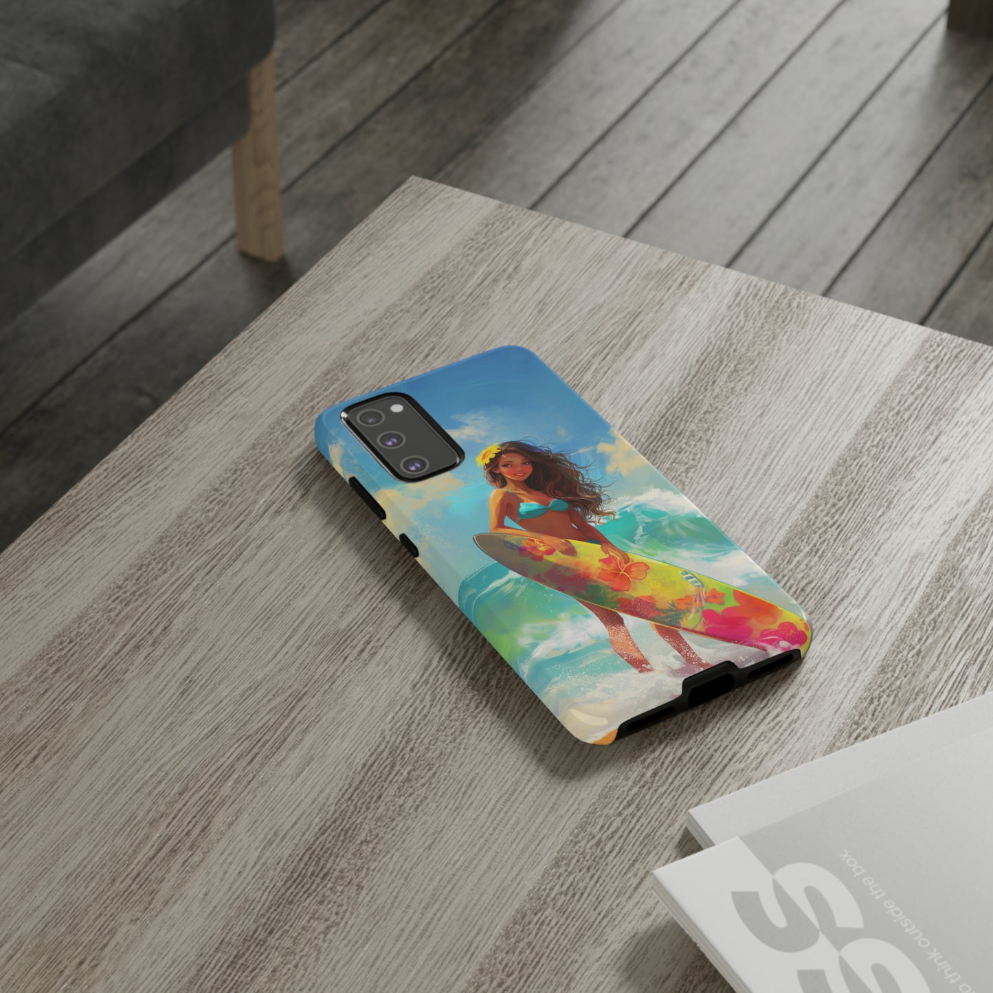 Surfer Girl Hawaiian Phone Case, Tropical, Hibiscus, Wireless Compatible, Protective Cell Phone Case for iPhone, Samsung, Pixel phones