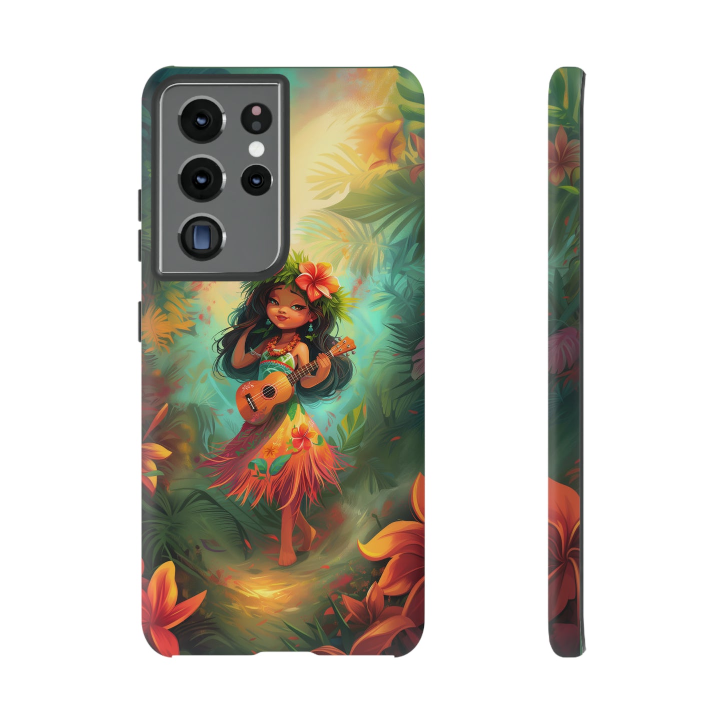 Cute Hula Girl Ukulele Hawaiian Phone Case, Tropical, Hibiscus, Wireless Compatible, Protective Cell Phone Case for iPhone, Samsung, Pixel