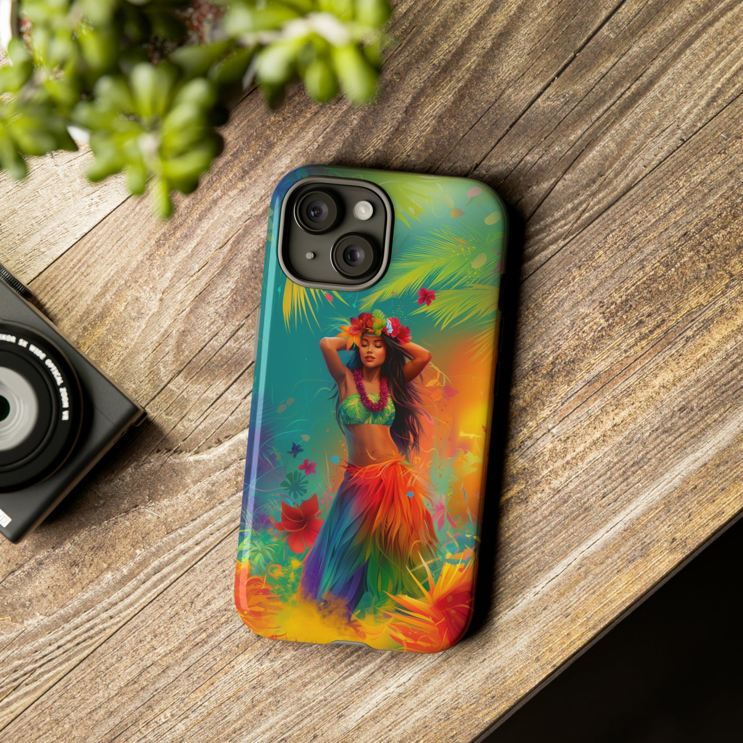 Hula Girl Hawaiian Phone Case, Tropical, Hibiscus, Wireless Compatible, Protective Cell Phone Case for iPhone, Samsung, Pixel phones
